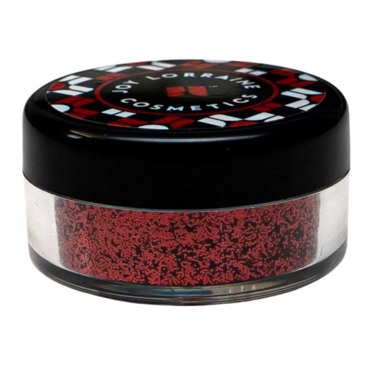 A bright red glitter with shimmering jewel tones