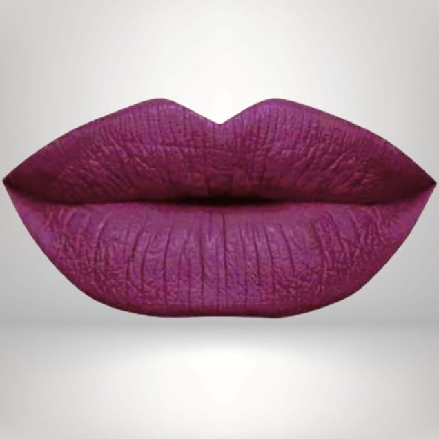 Berry liquid matte lipstick swatch with high pigment and a smooth transfer-resistant finish designed to complement melanin-rich skin tones.