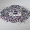 Loose cosmetic grade glitter mix in open jar with intense sparkles for bold eye looks, face glitter makeup looks, glitter lips and body art.