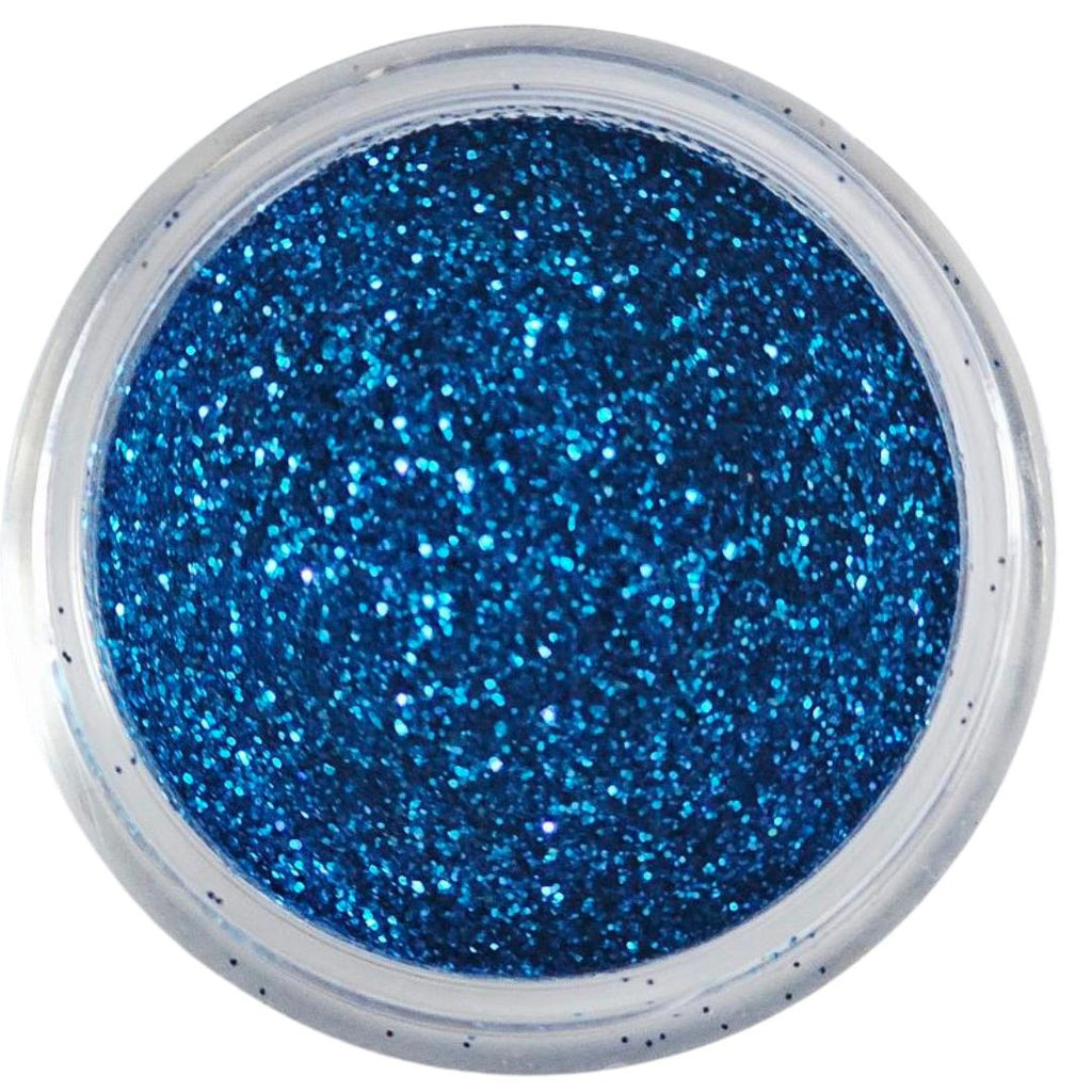 Cosmetic grade loose glitter in open jar with intense sparkles for bold eye looks, face glitter makeup looks, glitter lips and body art.