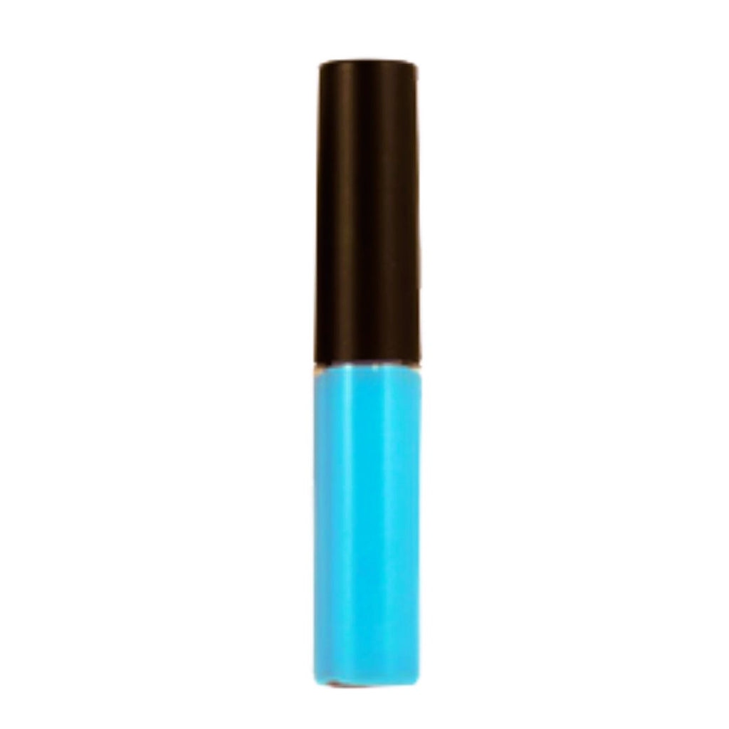 Blue liquid lipstick with buildable medium coverage and a soft semi-matte finish. 