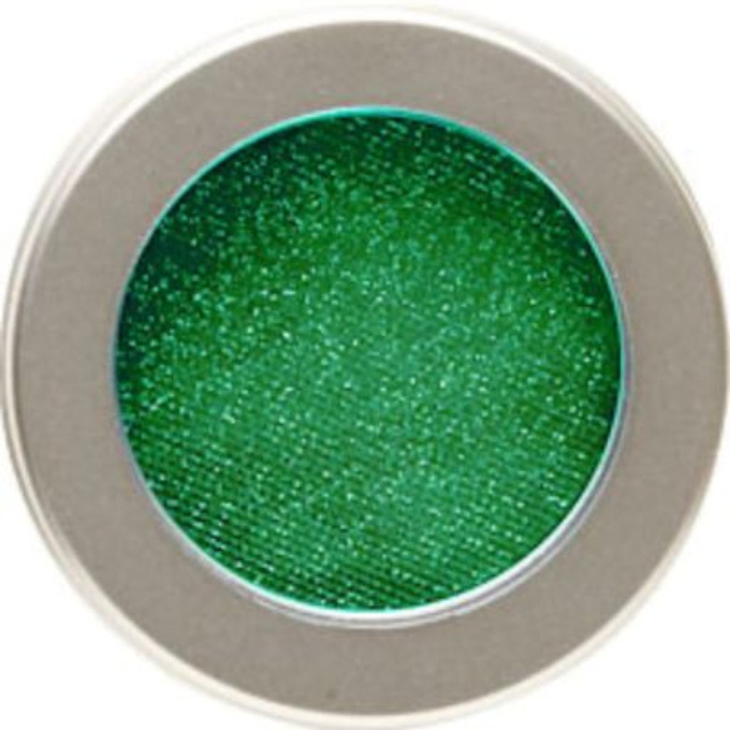 a bright green matte eyeshadow with microfine glitter particles with subtle shimmer.