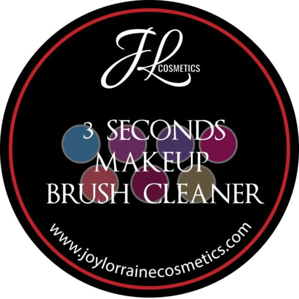 A closed tin describing a dry makeup brush cleaner with washable double-sided sponge inside.