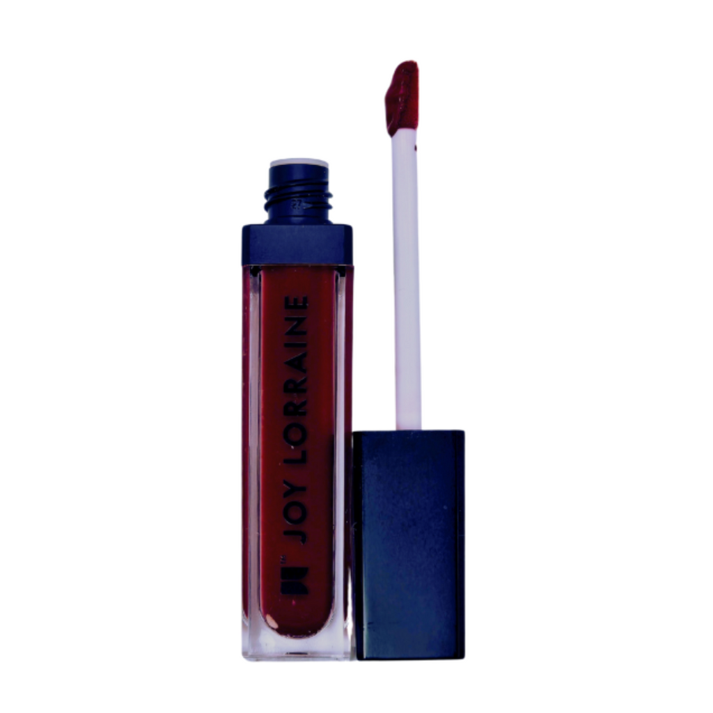 Burgundy liquid matte lipstick with high pigment and a smooth, transfer-resistant finish designed to complement melanin-rich skin tones. 