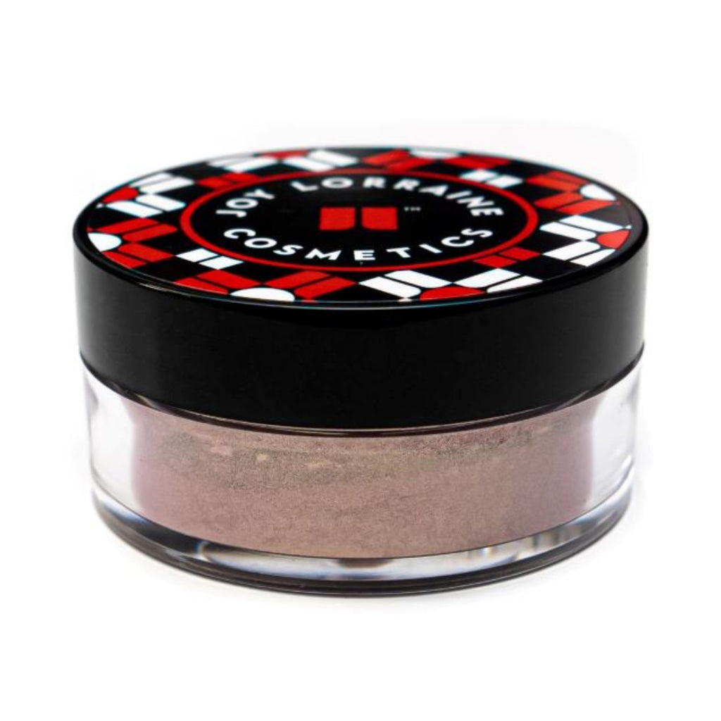 Caribe loose shimmer powder closed jar with radiant pink highlighter for face and body.