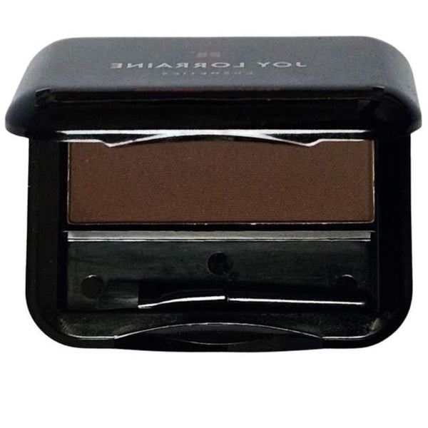 Chocolate Brown brow powder in open compact with mini eyebrow brush to shape, contour and enhance for all day definition.