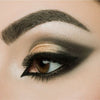 Model wearing coffee brown brow powder showing enhanced fuller-looking eyebrows.