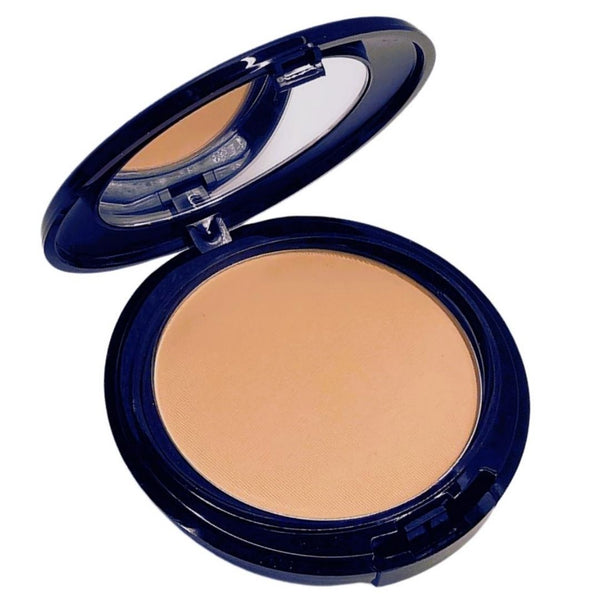 Open compact with dark being powder foundation with hidden sponge applicator in Morvant shade.
