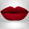 Close-up of lips in classic red shade with long-wear, smudge-resistant matte finish.