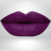 Close-up of lips in rich purple shade with long-wear, smudge-resistant matte finish.