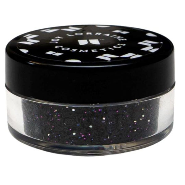Holo Black loose glitter - Brooklynite in jar with ultrafine cosmetic-grade glitter for eyes, face, lips and body. 
