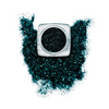 Teal loose glitter in open jar with ultrafine cosmetic-grade glitter for eyes, face, lips and body. 
