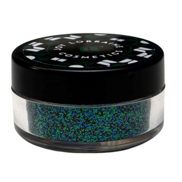 Teal loose glitter - Forest Green in closed jar with cosmetic-grade glitter for eyes, face, lips and body. 