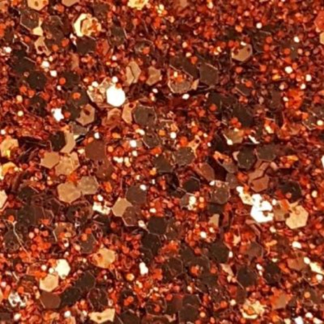 Fiery Copper loose glitter swatch - Flame with chunky cosmetic-grade glitter for eyes, face, lips and body. 