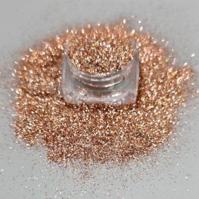 Warm Gold loose glitter - Tan in open jar with ultrafine cosmetic-grade glitter for eyes, face, lips and body.