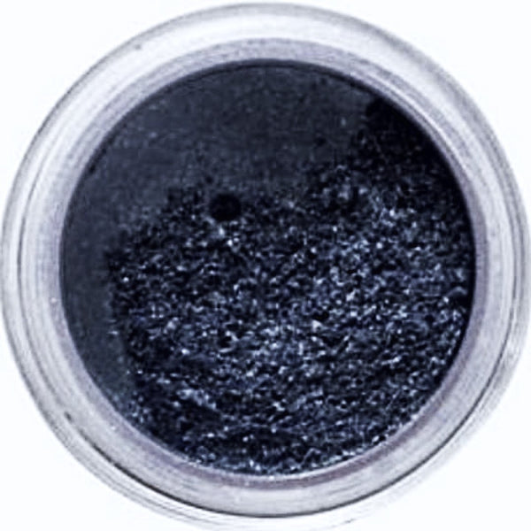 Navy loose shimmer eyeshadow with silver flecks and vibrant color for eye and body makeup looks.
