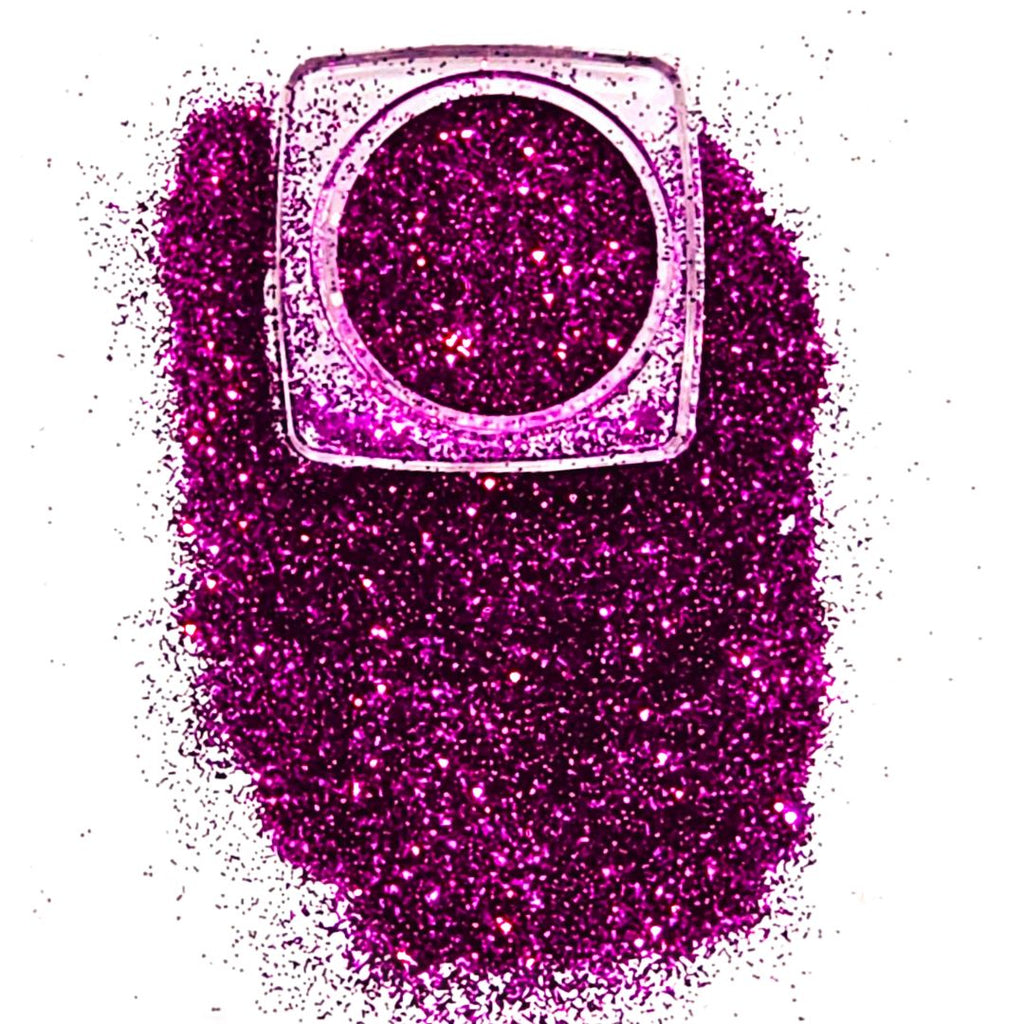 Loose cosmetic grade glitter in open jar with intense sparkles for bold eye looks, face glitter makeup looks, glitter lips and body art.