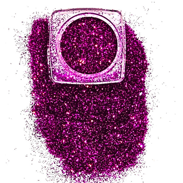 Loose cosmetic grade glitter in open jar with intense sparkles for bold eye looks, face glitter makeup looks, glitter lips and body art.