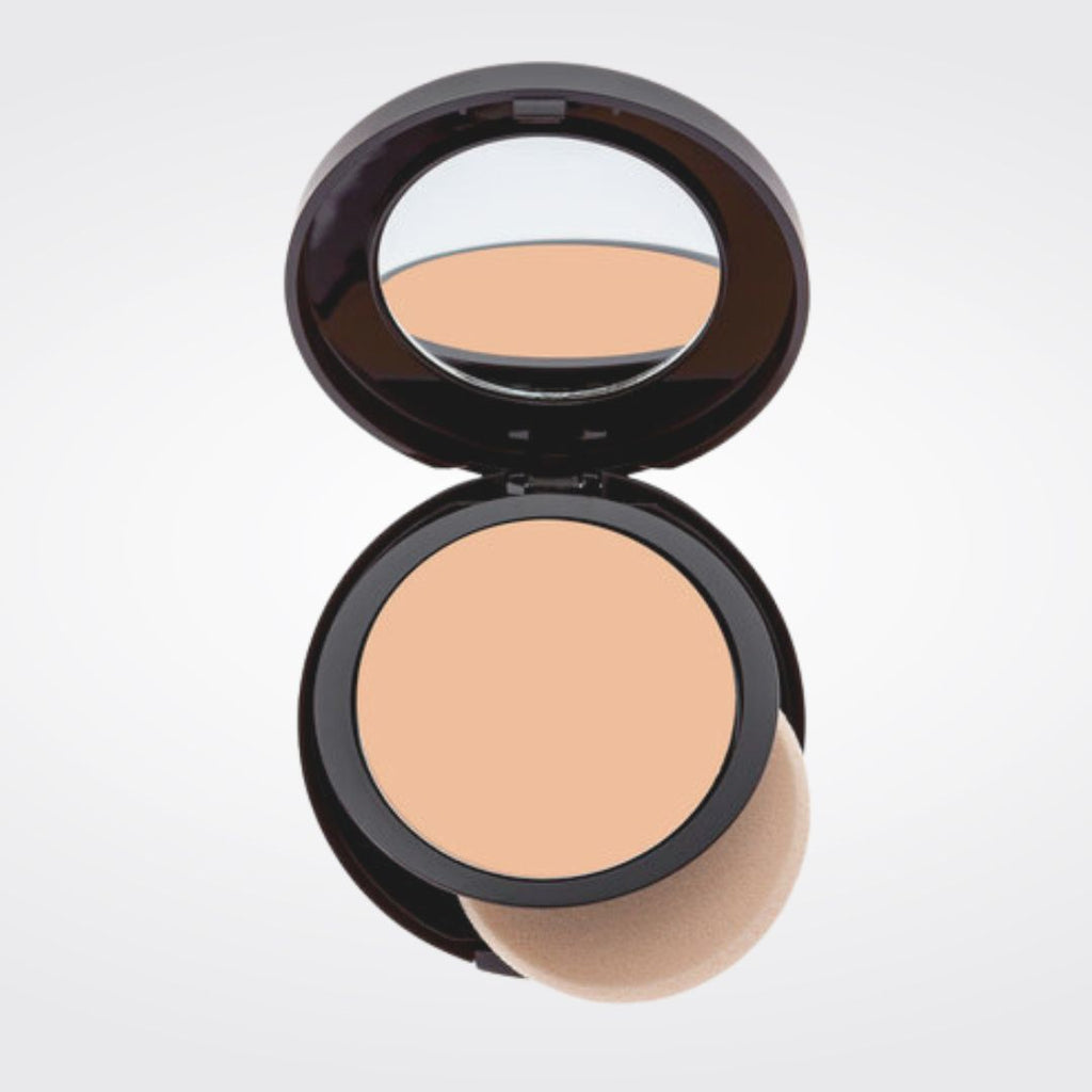 Pro Medium Almond powder foundation showing shade color and matte finish. 