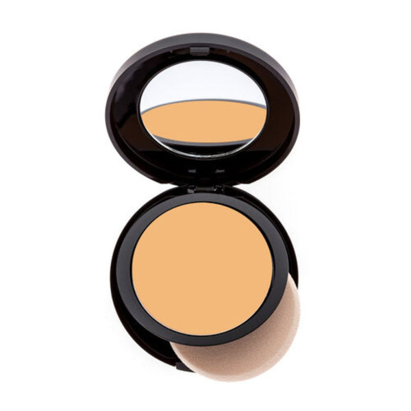 Pro Deep Chestnut powder foundation showing shade color and matte finish. 