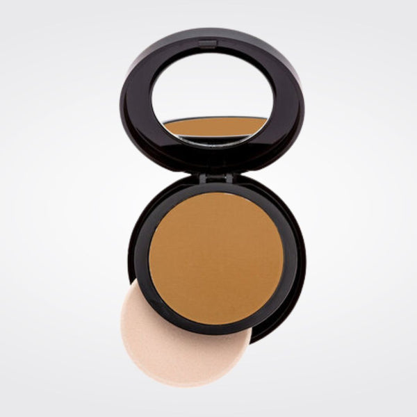 Pro Dark Olive powder foundation showing shade color and matte finish. 