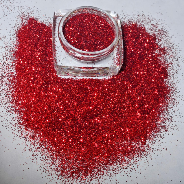Cosmetic grade loose glitter in open jar with intense sparkles for bold eye looks, face glitter makeup looks, glitter lips and body art.