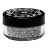 A mixed blend holo silver cosmetic grade glitter for eye makeup, face and body with a high-impact shimmer. 