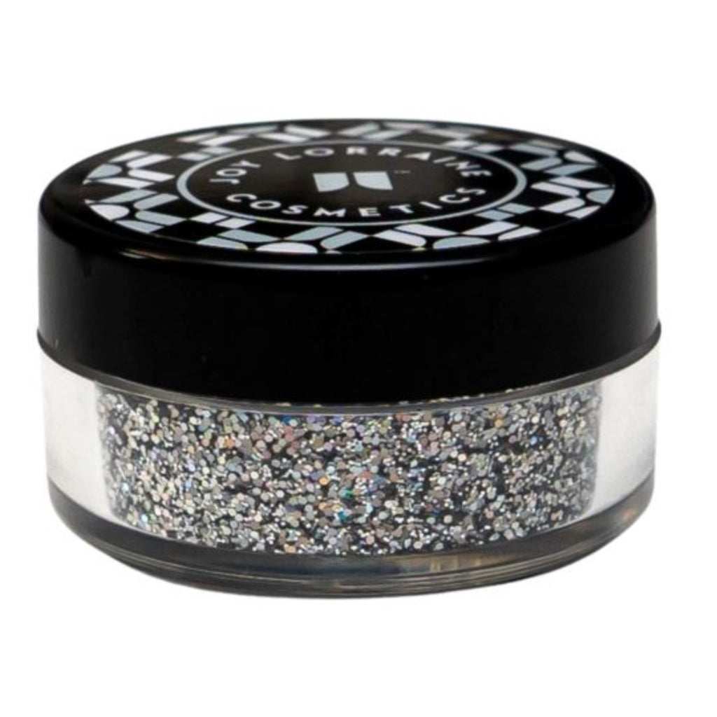 A mixed blend holo silver cosmetic grade glitter for eye makeup, face and body with a high-impact shimmer. 