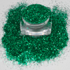 An ultra-fine vivid green cosmetic grade glitter for eye makeup, face and body with a high-impact shimmer. 
