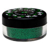 An ultra-fine vivid green cosmetic grade glitter for eye makeup, face and body with a high-impact shimmer. 
