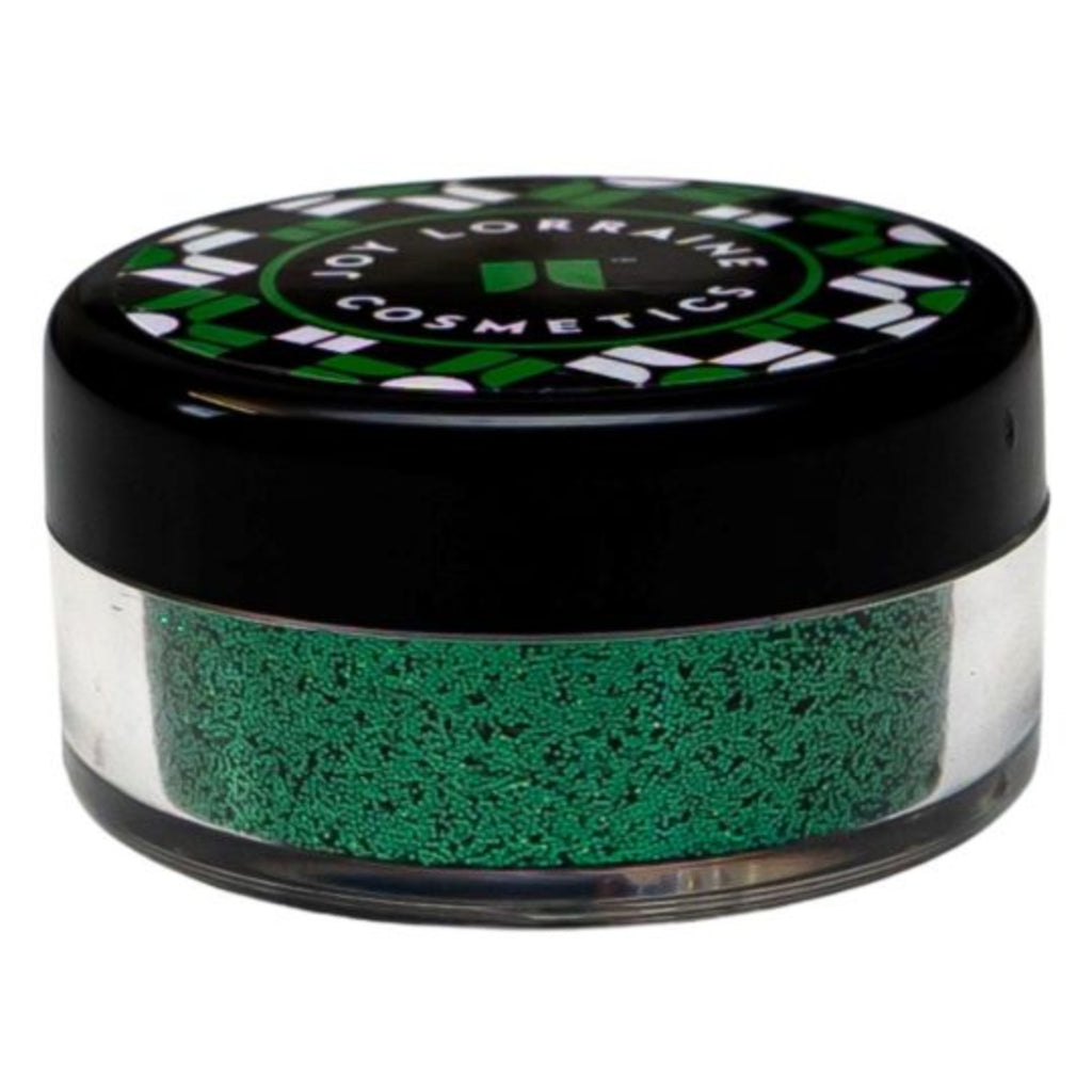 An ultra-fine vivid green cosmetic grade glitter for eye makeup, face and body with a high-impact shimmer. 
