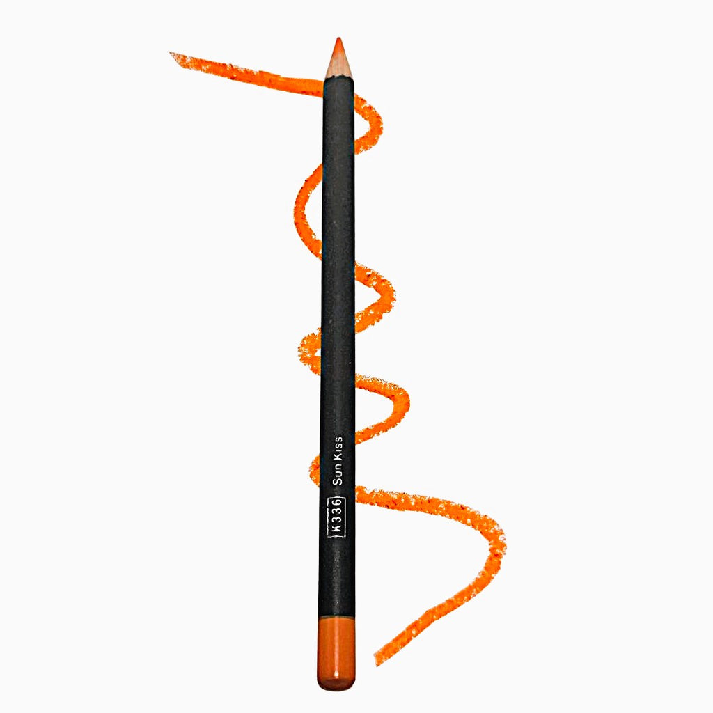 Sun Kiss orange lip liner pencil with swatch for precise lip contouring.