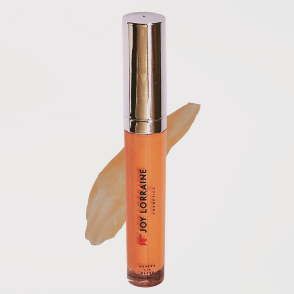 Peach Lip Gloss - NAUGHTY shown with swatch. A high-shine, non-sticky sheer formula that hydrates, smooths, and visibly plump lips. 