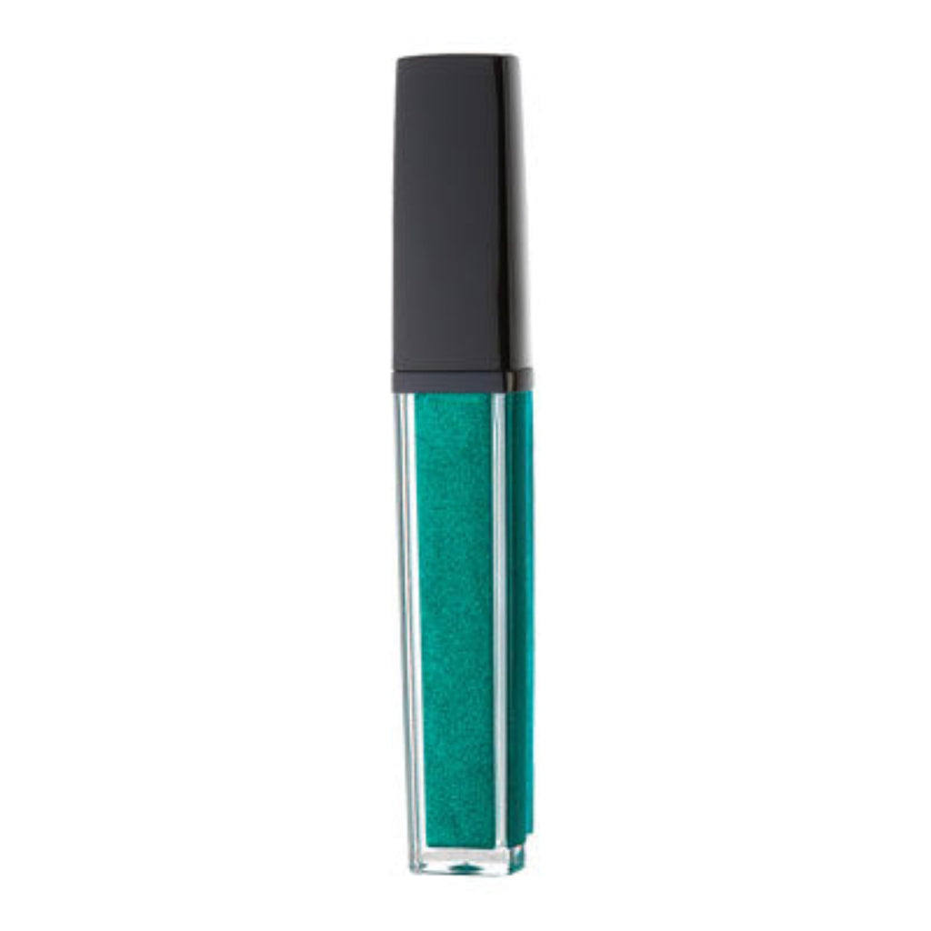 Green Metallic Emerald City Lip Gloss in a turquoise green shade for bold makeup lovers.
